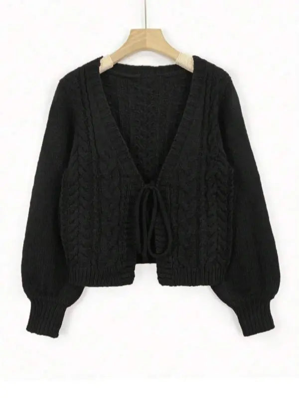 ALICIA™ - Casual Drop Shoulder Long Sleeve Cardigan Tie Front V-Neck Knitwear
