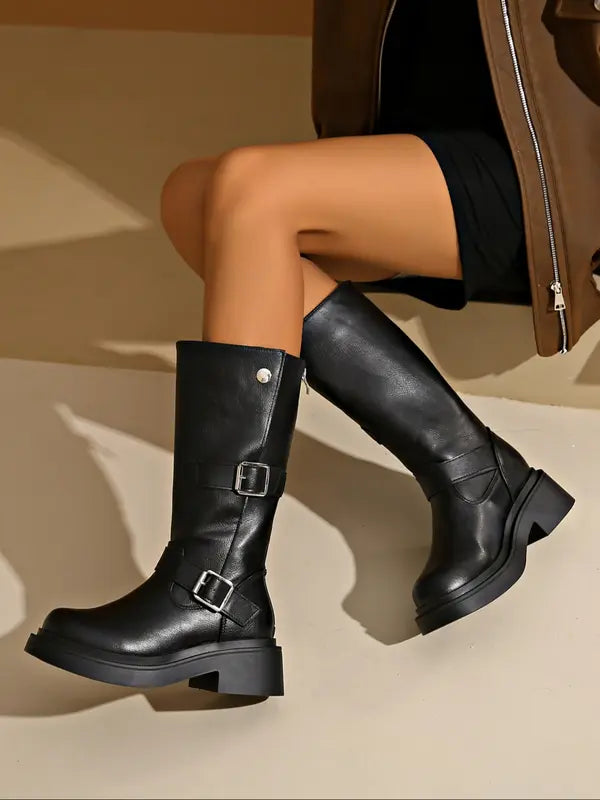 JEAN™ - Women's Thick Heel Knee-High Boots Round Toe Slim Fit High-Top Shoes in Soft Leather