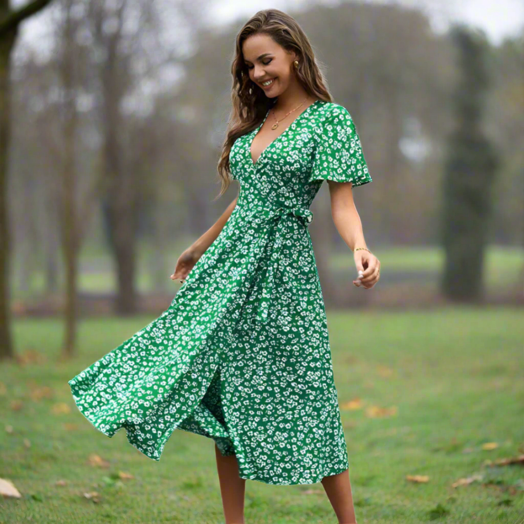 DALISAY™ - Plus Size V-Neck Flounce Sleeve Summer Dress