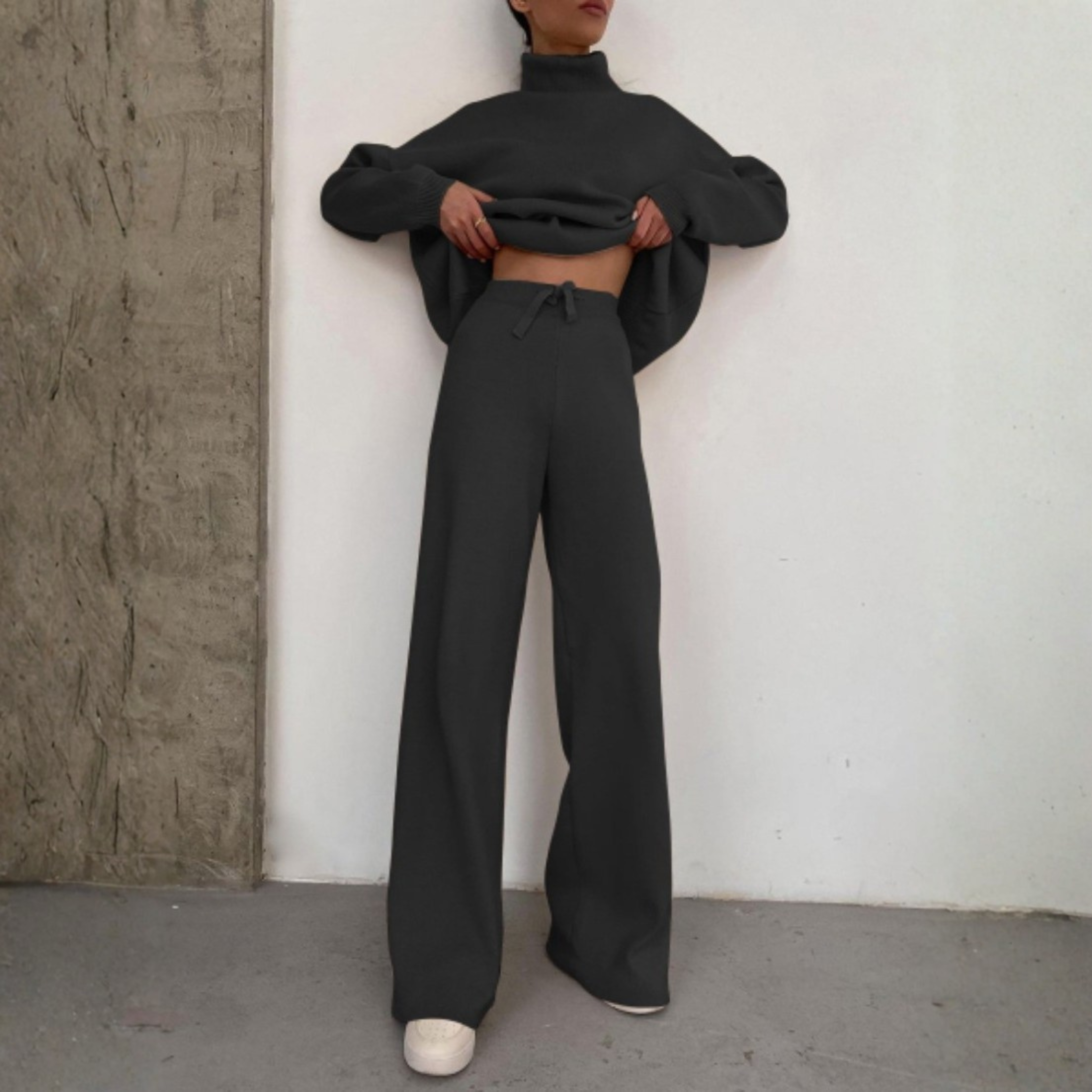TADUM™ - Cozy Long Sleeve Turtleneck Top and Wide Leg Pants Set