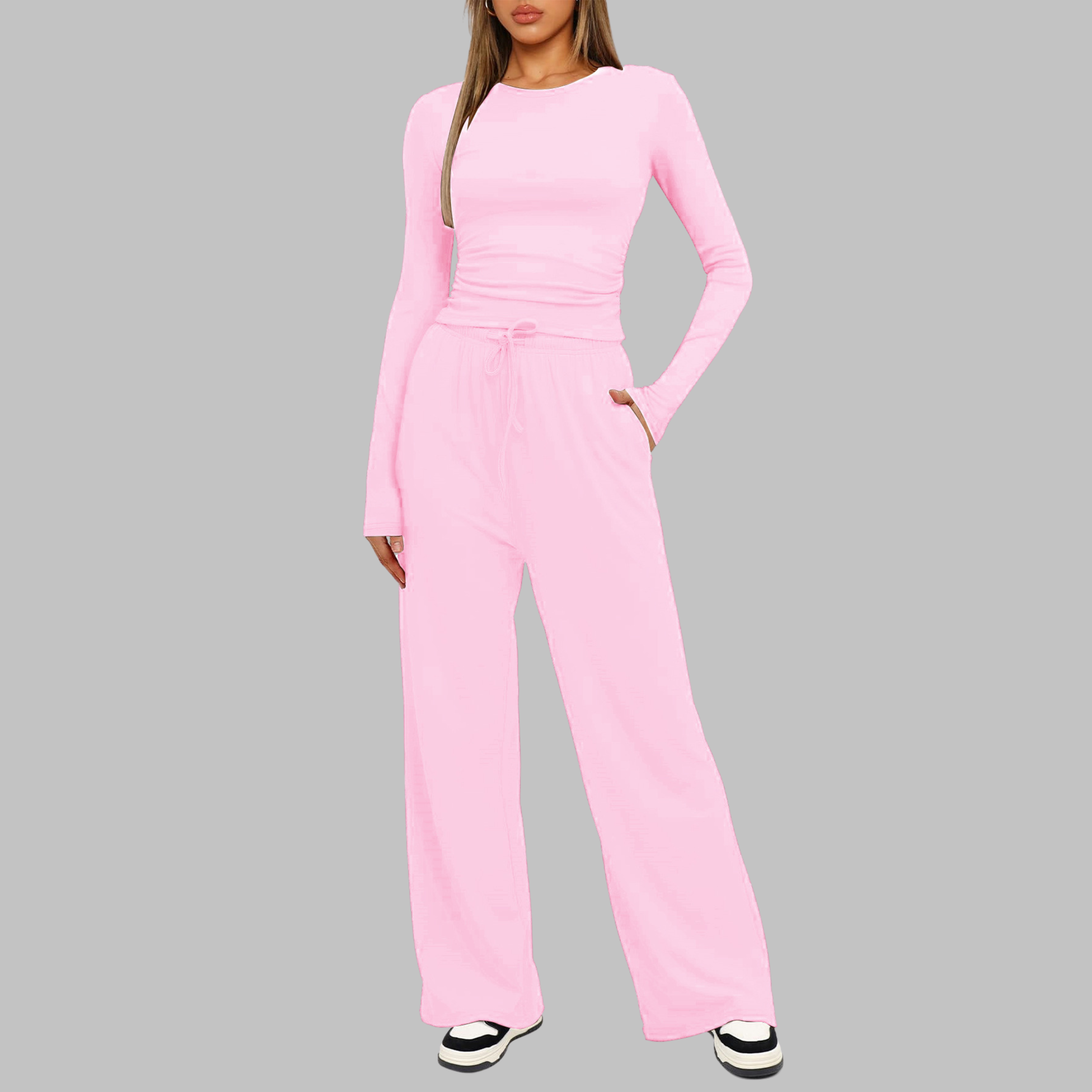 JANNY™ - Casual Long Sleeve Top and Wide Leg Pants Set