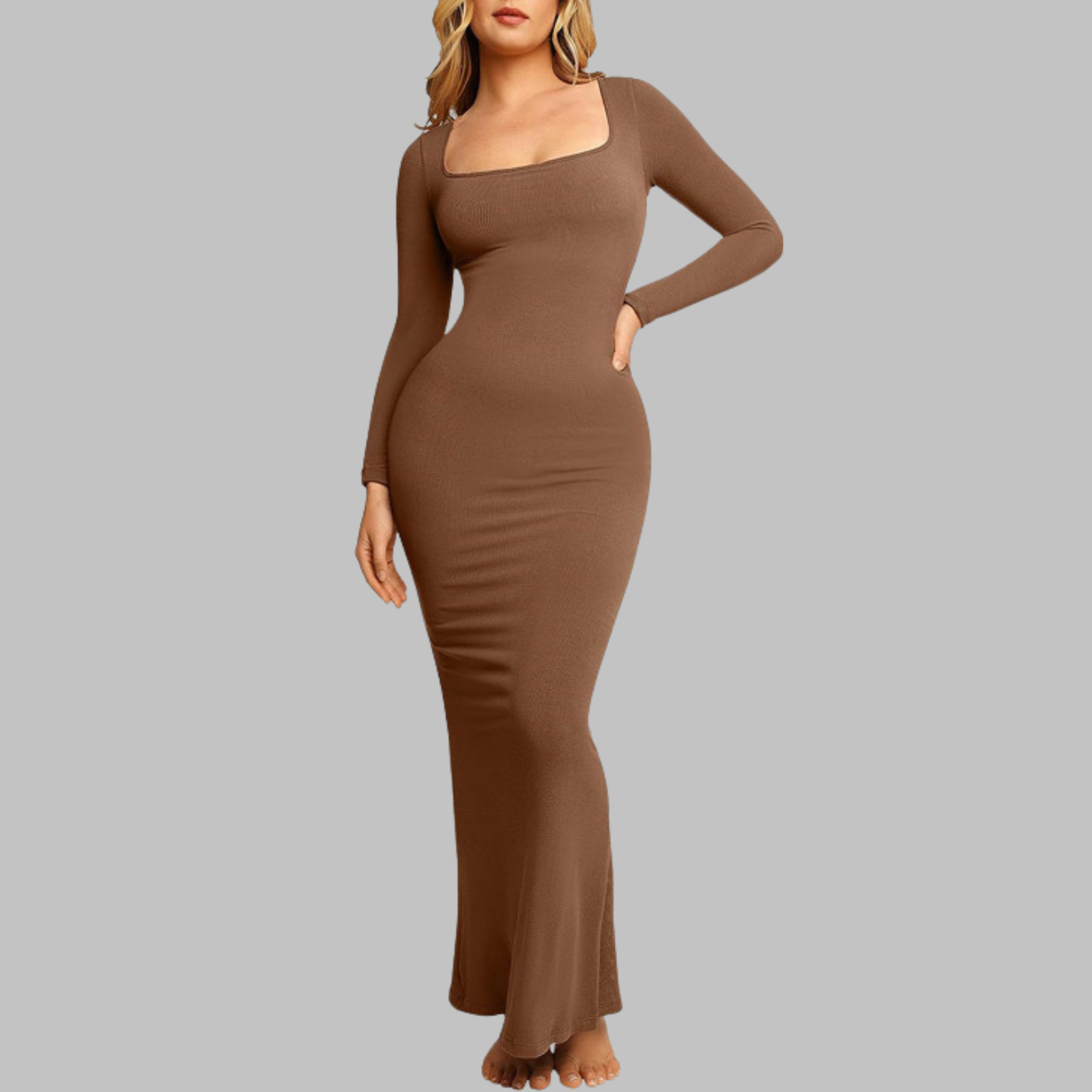 PITO™ - Casual Long Sleeve Built-In Shapewear Midi Dress