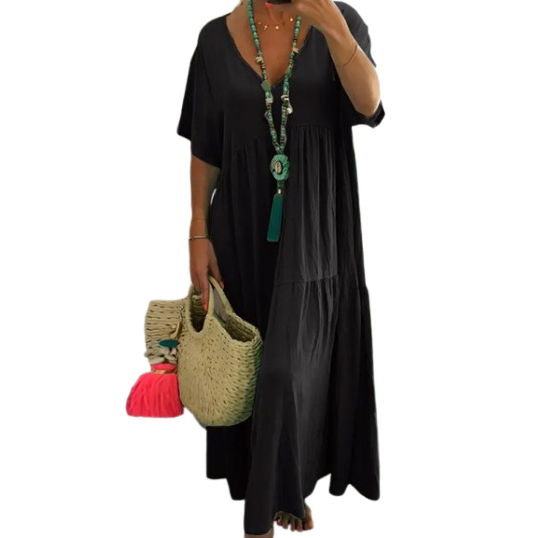 VIVIANI™ – Comfy V-Neck Casual Ruffle Boho Dress