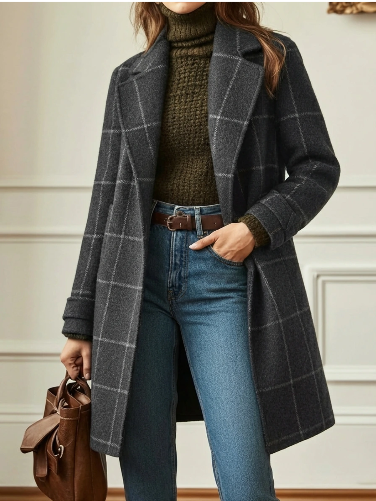 AVA | Checked Tailored Long Coat