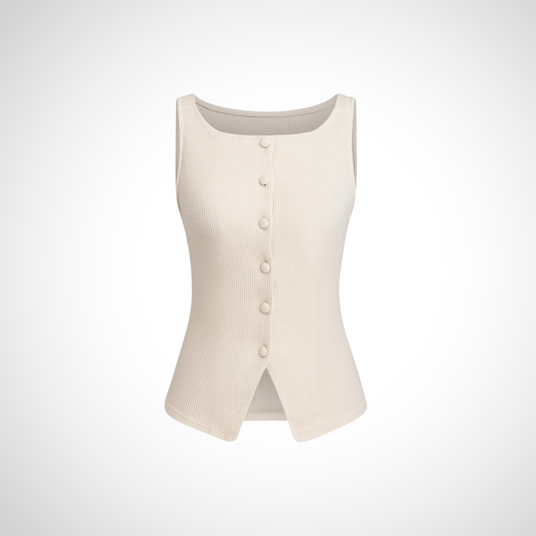 QUANDA™ - Classy Button Front Sleeveless Tank Top
