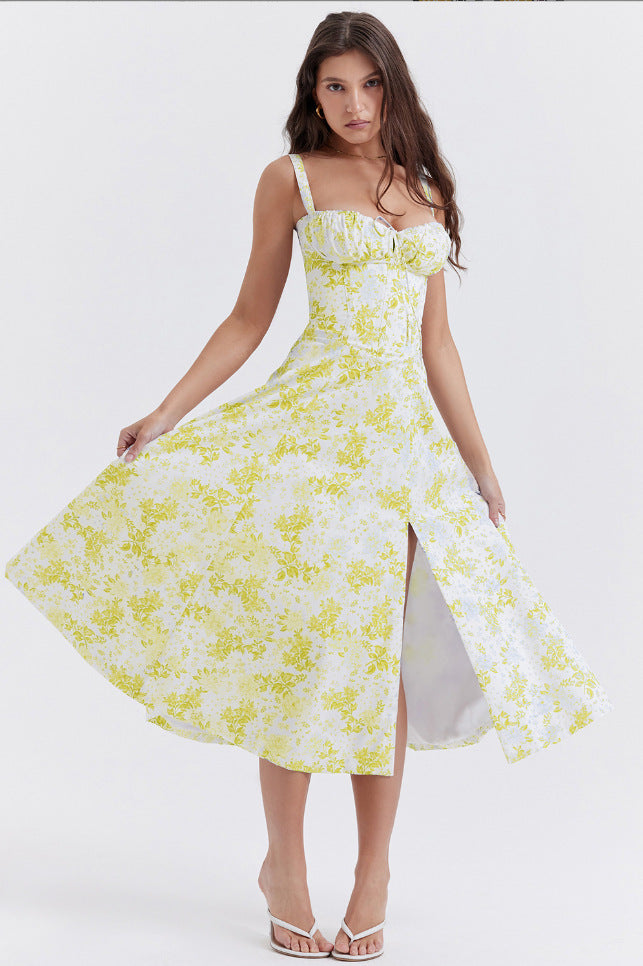 OPRAH™ - Casual Lace-Up Square Neck Midi Dress