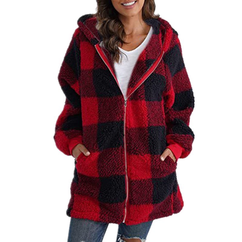 ARABELLA™ - Plaid Fleece Long Sleeve Hooded Coat