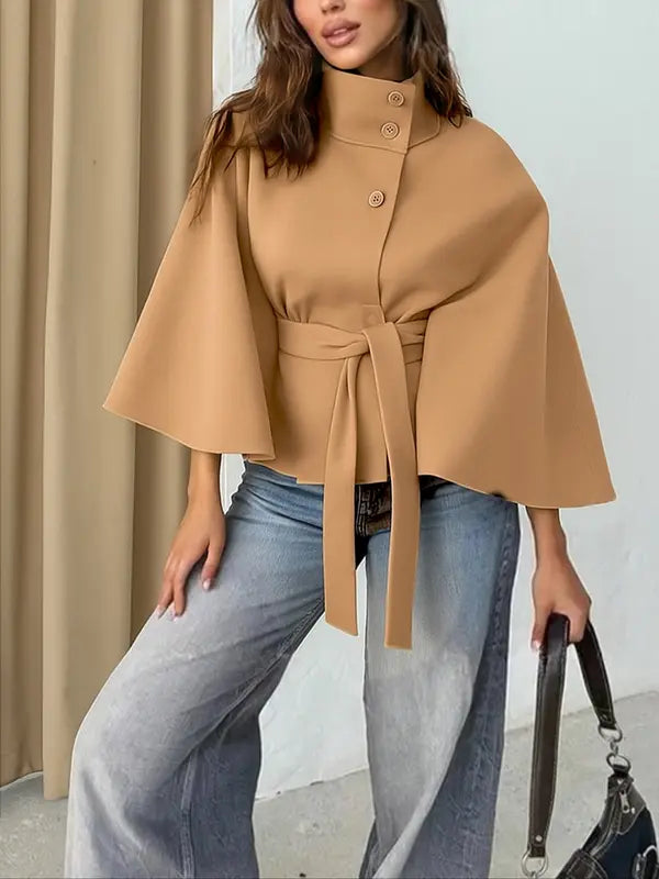 THELMA™ - Women’s Front Buckle Belted Wool Cape Coat for Fall & Winter
