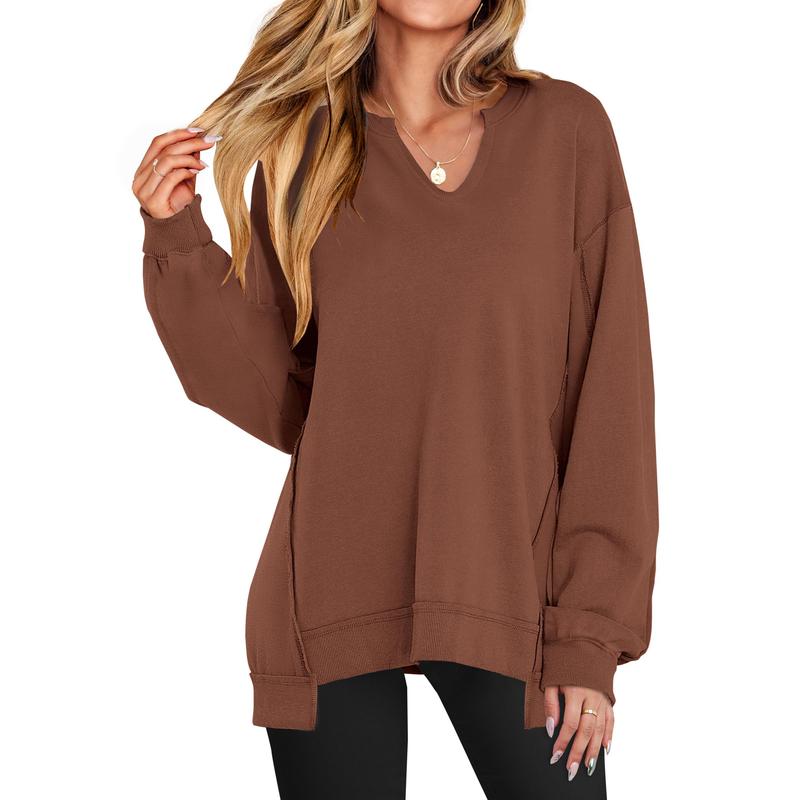 GENEVA™ - Casual V-Neck Oversized Sweatshirt Lightweight Long Sleeve