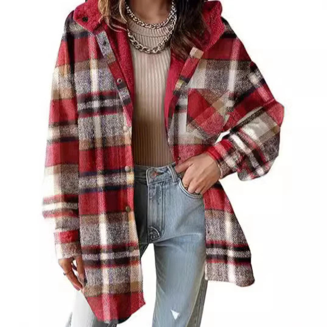 TALLULAH™ - Relaxed Fit Hooded Plaid Jacket
