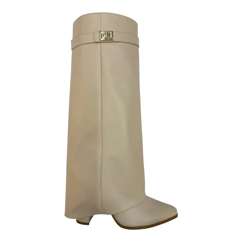 SARAH™ - 4-Inch Heel Suede Long Heeled Fold-Over Buckle Boots for Women Stylish Walking Shoes