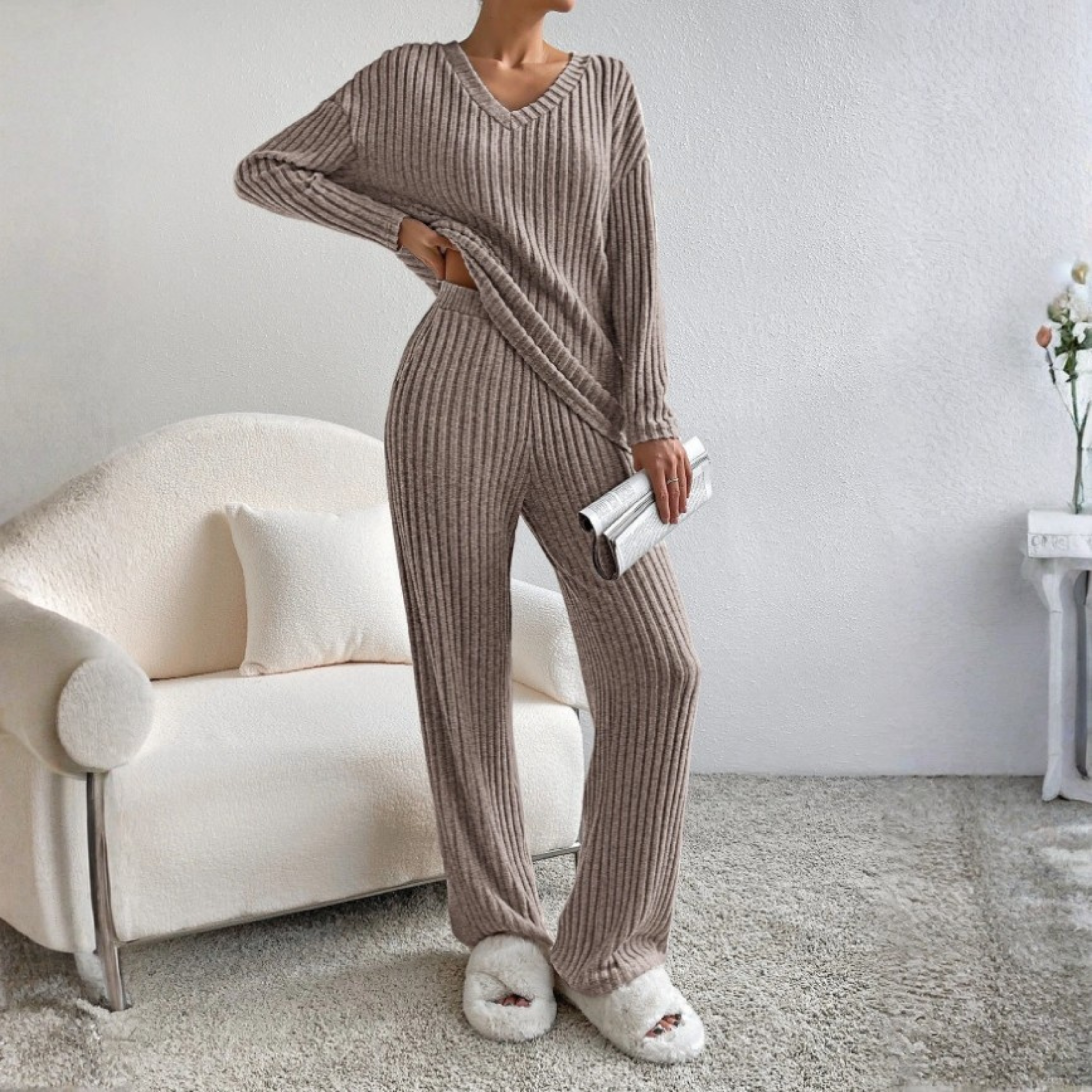 ENLINS™ - Casual Long Sleeve V-Neck Top and Pants Set