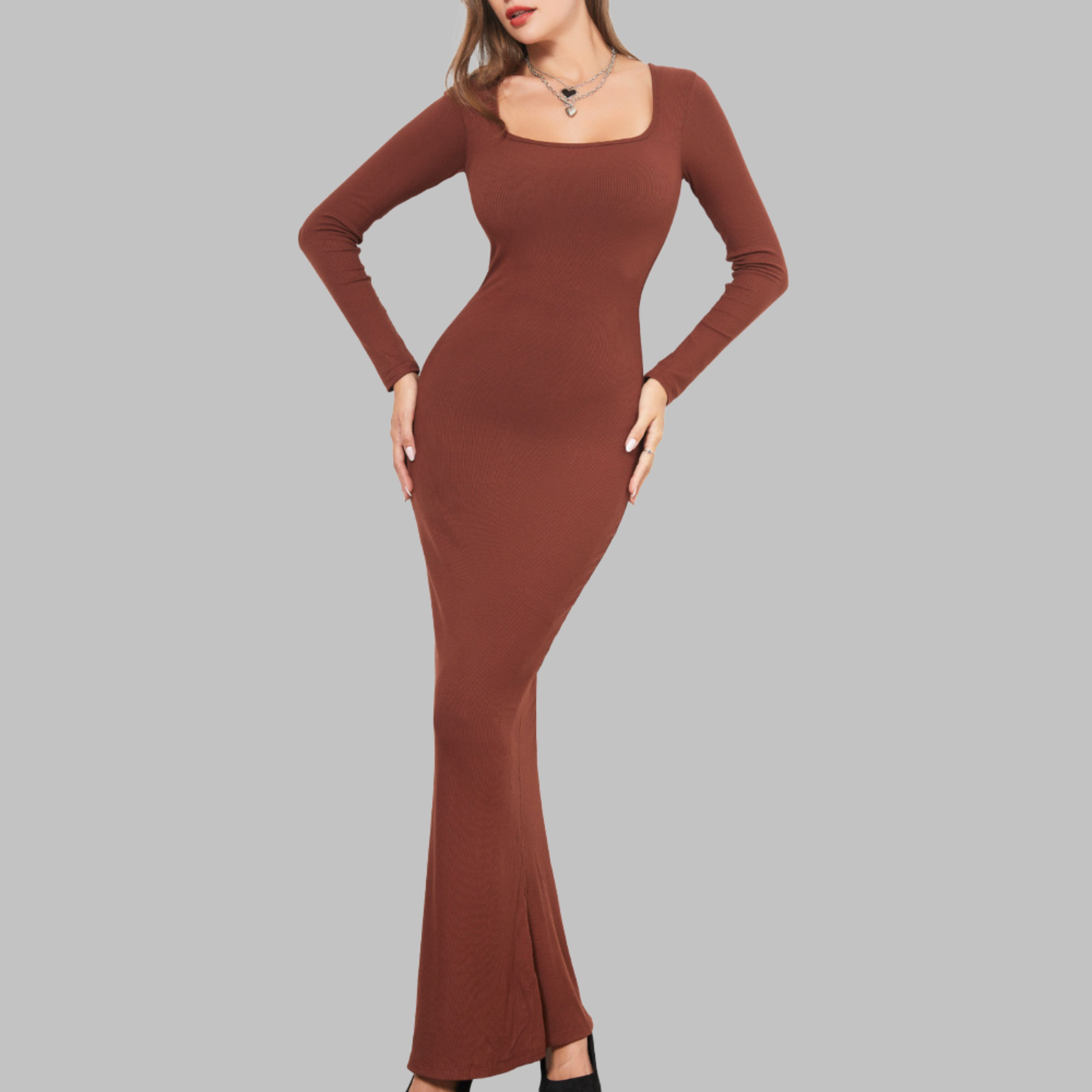 PITO™ - Casual Long Sleeve Built-In Shapewear Midi Dress