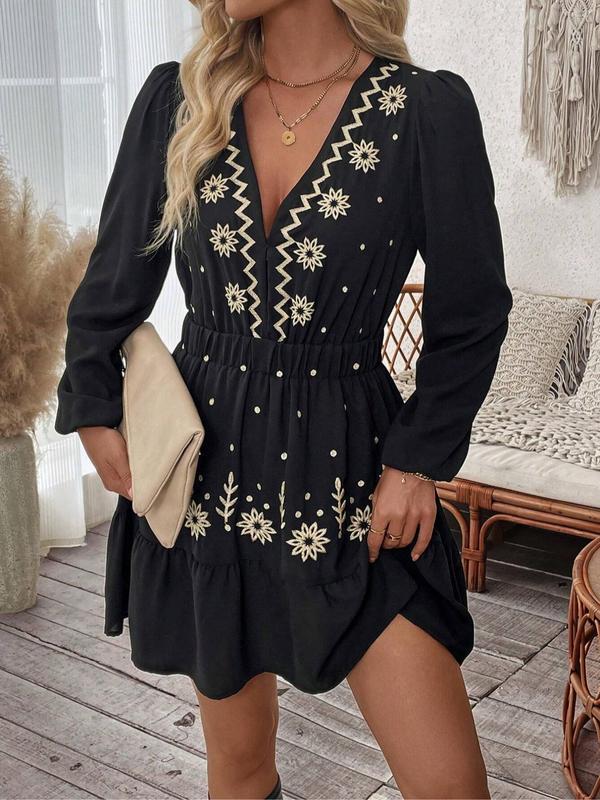 LOTTIE™ - Elegant Embroidered Long Sleeve Casual Dress