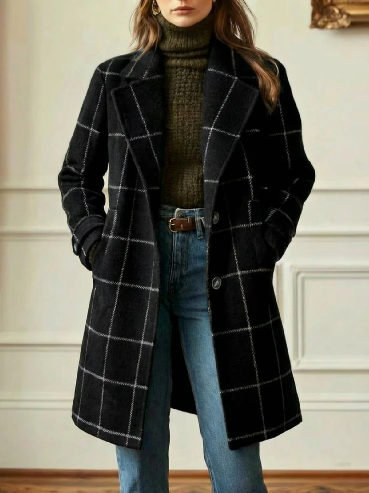 AVA | Checked Tailored Long Coat