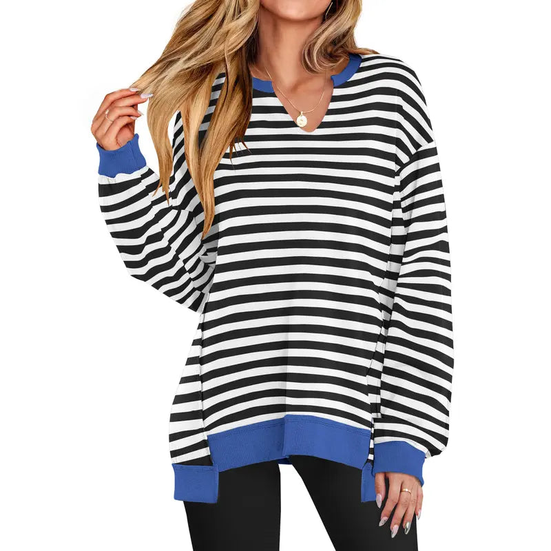 GENEVA™ - Casual V-Neck Oversized Sweatshirt Lightweight Long Sleeve