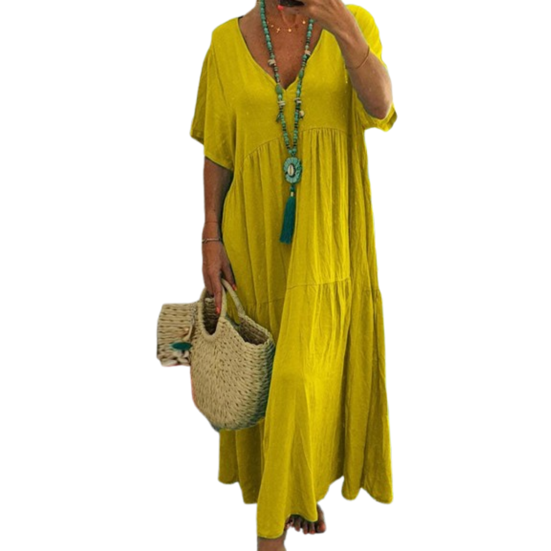 VIVIANI™ – Comfy V-Neck Casual Ruffle Boho Dress