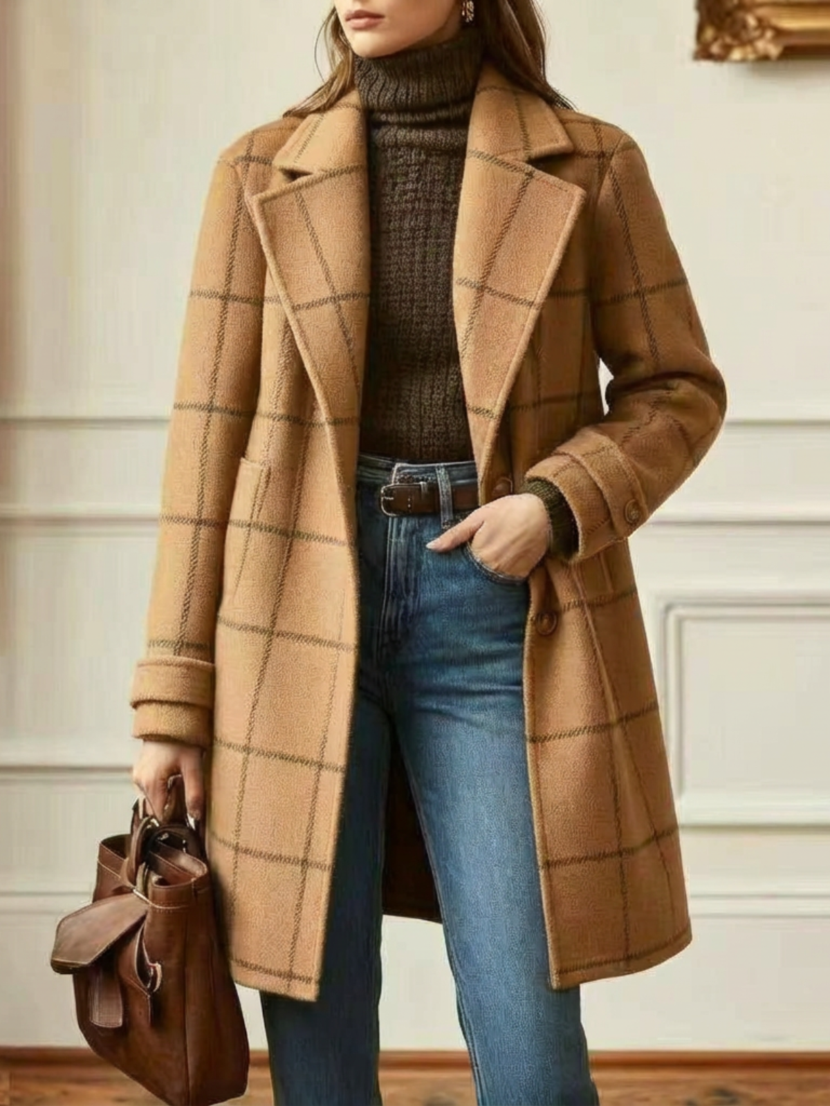 AVA | Checked Tailored Long Coat
