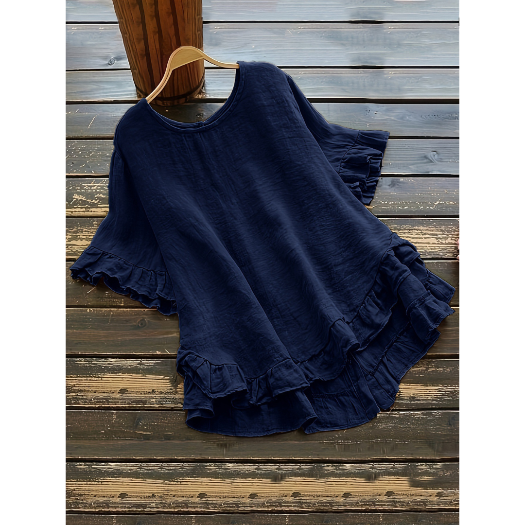 EVITA™ - Simple Plus Size Ruffle Hem Summer Blouse
