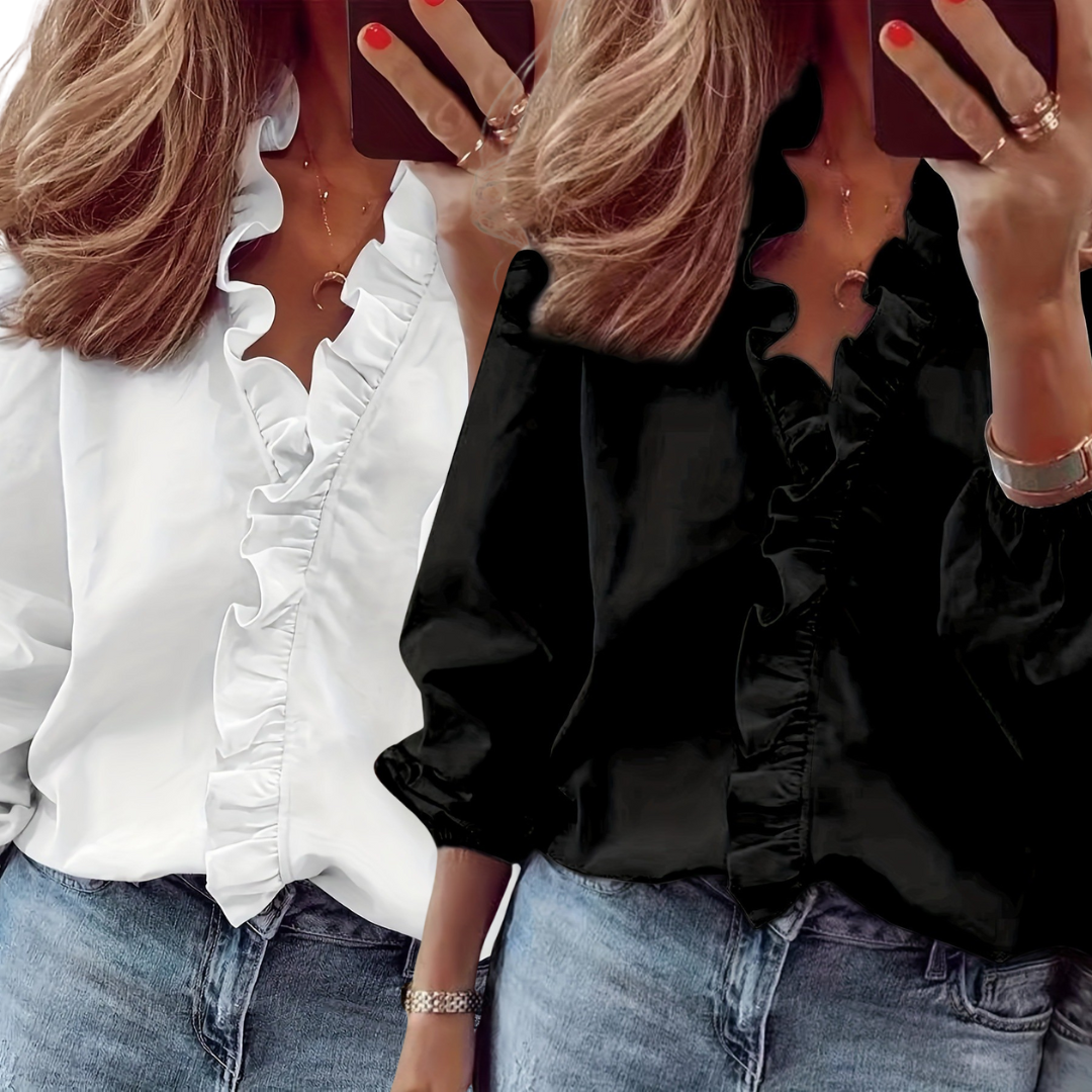 LORELEI™ - Timeless V-Neck Blouse with Ruffles for Casual Elegance