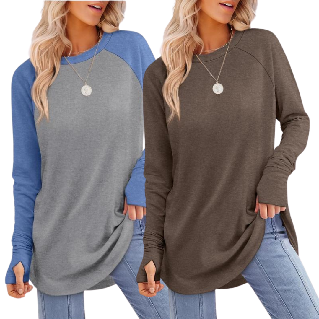 ZARITA™ - Cozy Long Sleeve Tunic Shirt with Thumb Hole