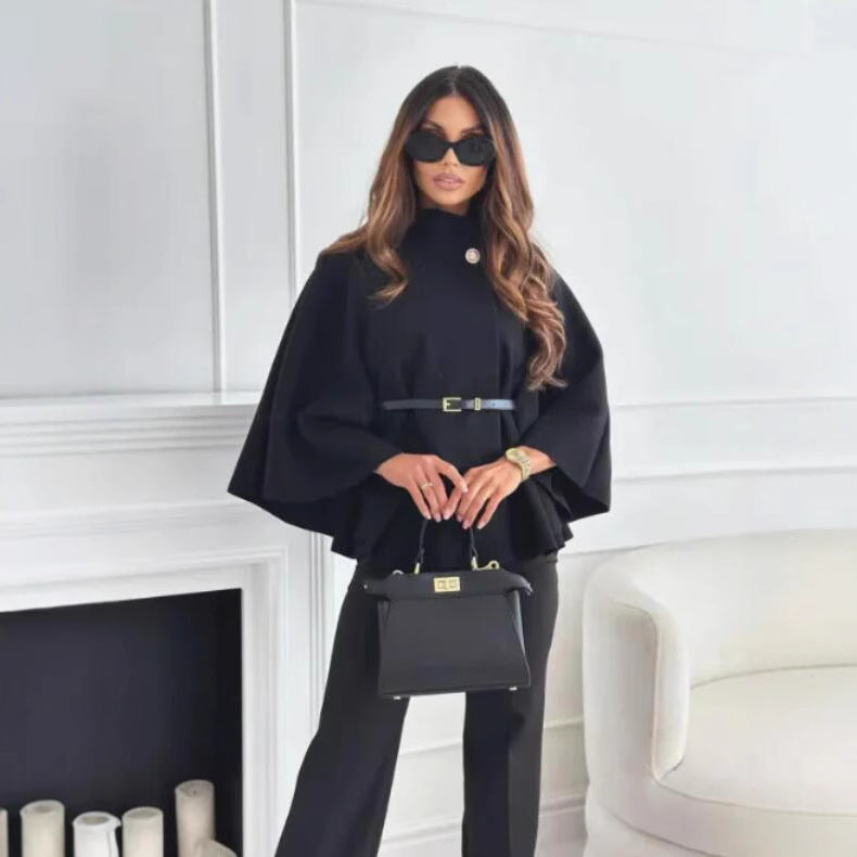 HATTIE™ - Cozy High Neck Buttoned Cape