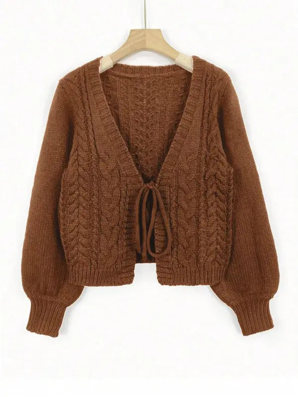 ALICIA™ - Casual Drop Shoulder Long Sleeve Cardigan Tie Front V-Neck Knitwear
