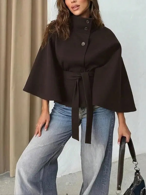 THELMA™ - Women’s Front Buckle Belted Wool Cape Coat for Fall & Winter